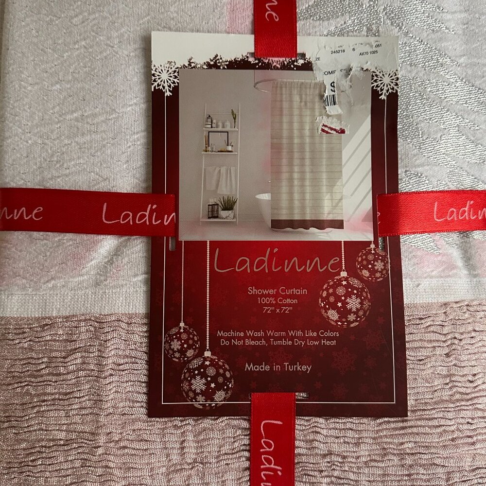 Ladinne 100% Cotton Shower Curtain 72x72 White Textured Made In Turkey NIP  Alte